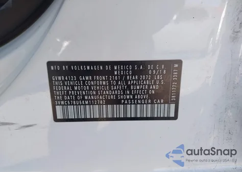 2019 Volkswagen Jetta 1.4T R-Line/1.4T S/1.4T Se z USA, uszkodzony, nr VIN 3VWC57BU5KM112782